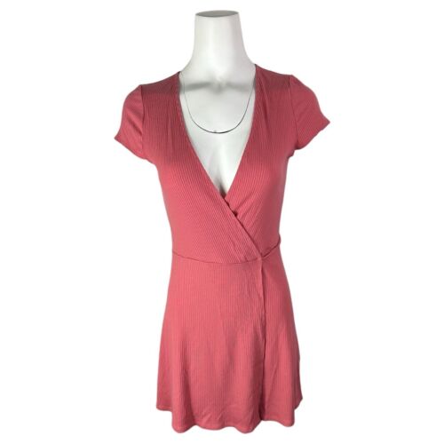 Reformation Tulip Ribbed Wrap Mini Dress Dusty Ro… - image 1