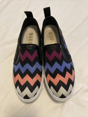 MSGM Shoes Womens 37 Chevron Platform Slip On Fabr