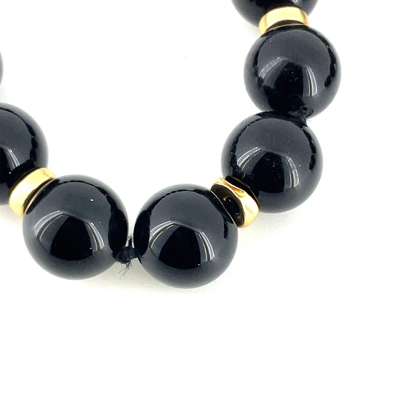 Long Black Onyx 14K Yellow Gold 10mm Bead Necklac… - image 5