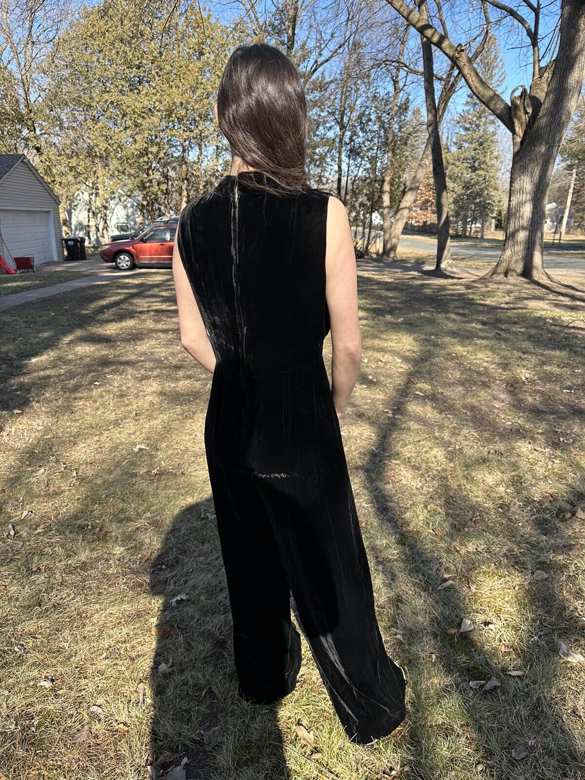 1960s Black Velvet Wide Leg Jumpsuit - image 3