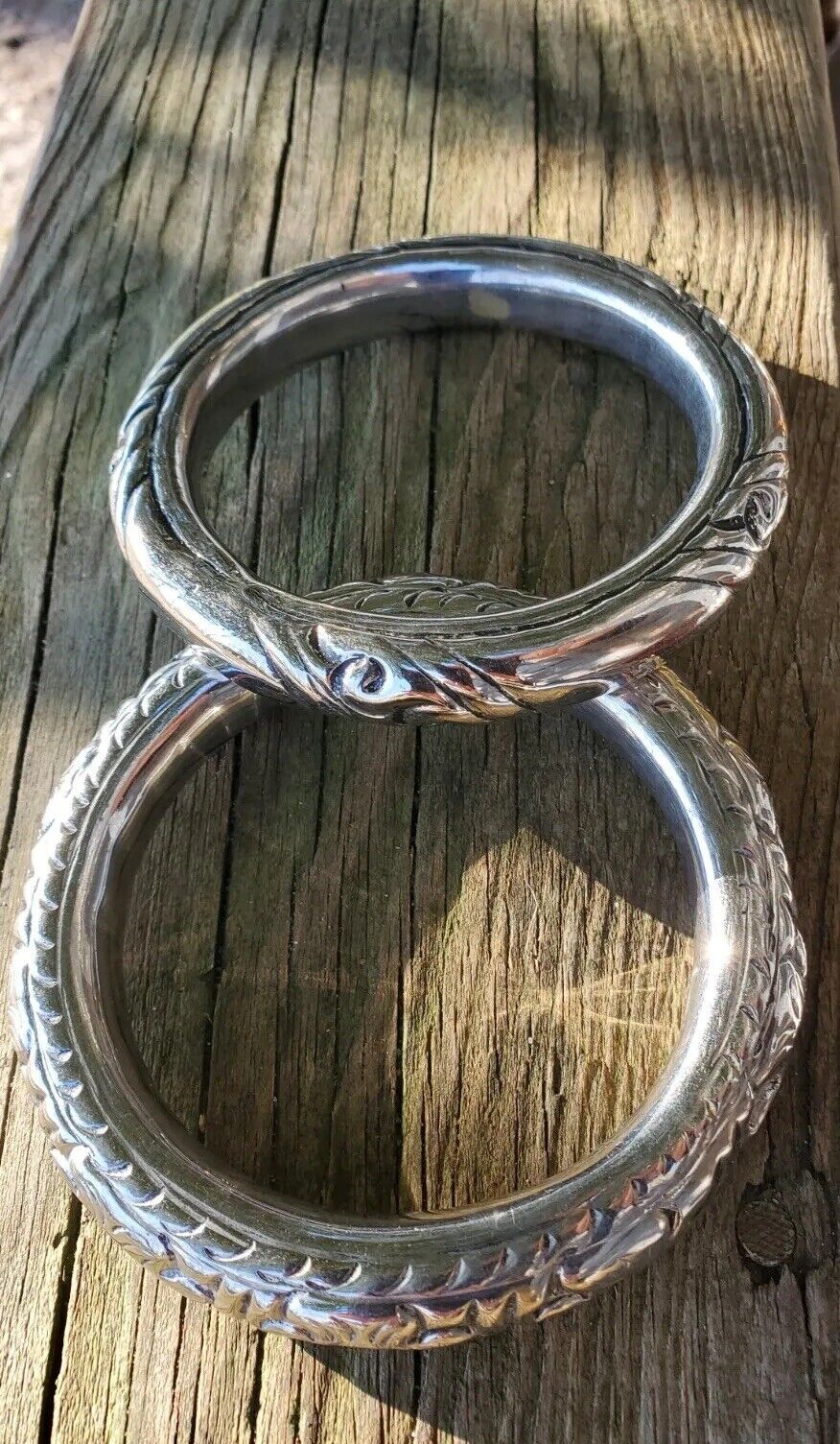 Pair Of Antique Tribal Silver Rattle Bracelets - image 6