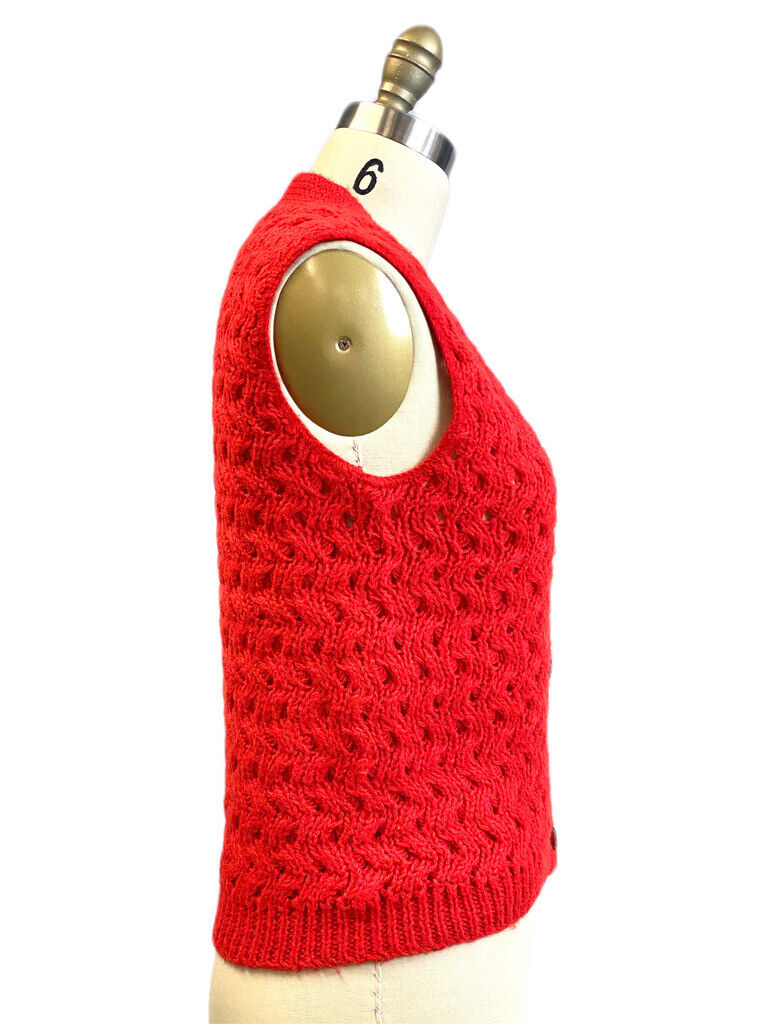 Vintage 60s-70s Sears Red Open Knit Sweater Vest … - image 3