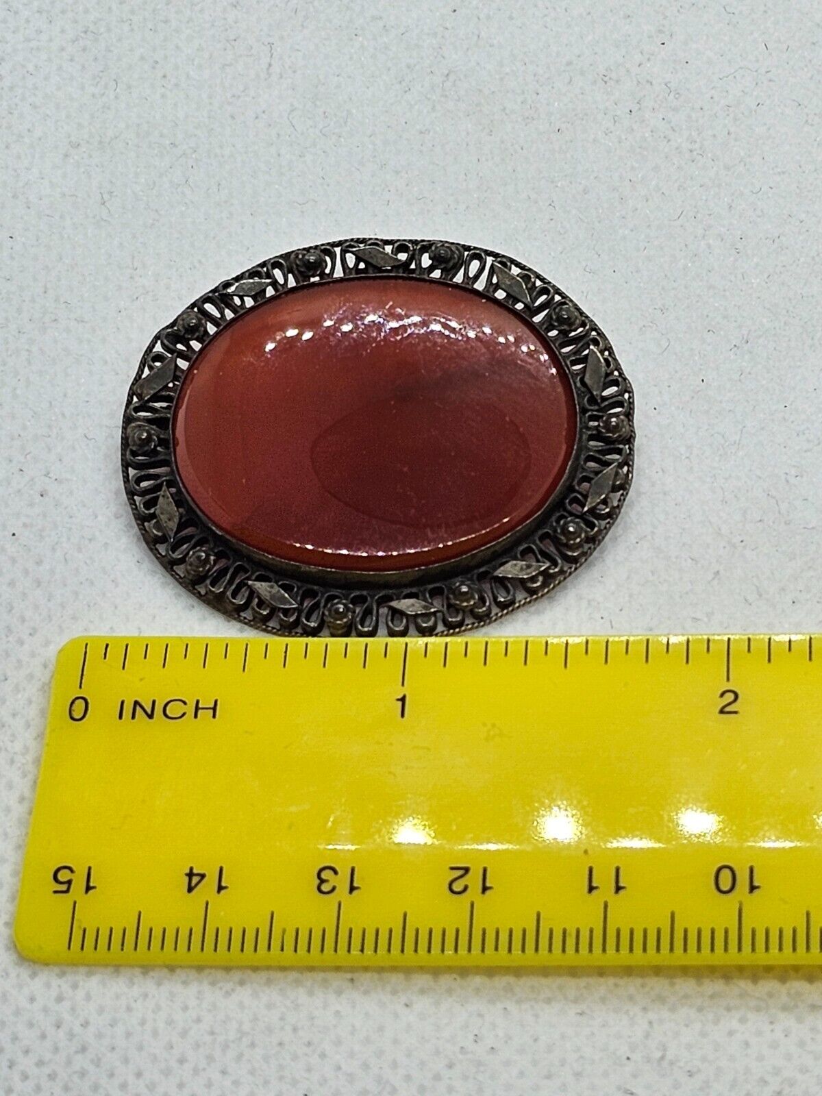 Antique Sterling silver Carnelian Brooch - image 2