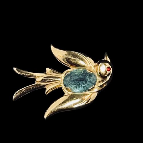 Vintage Pegasus Coro Gold Tone Bird With Blue Fac… - image 1