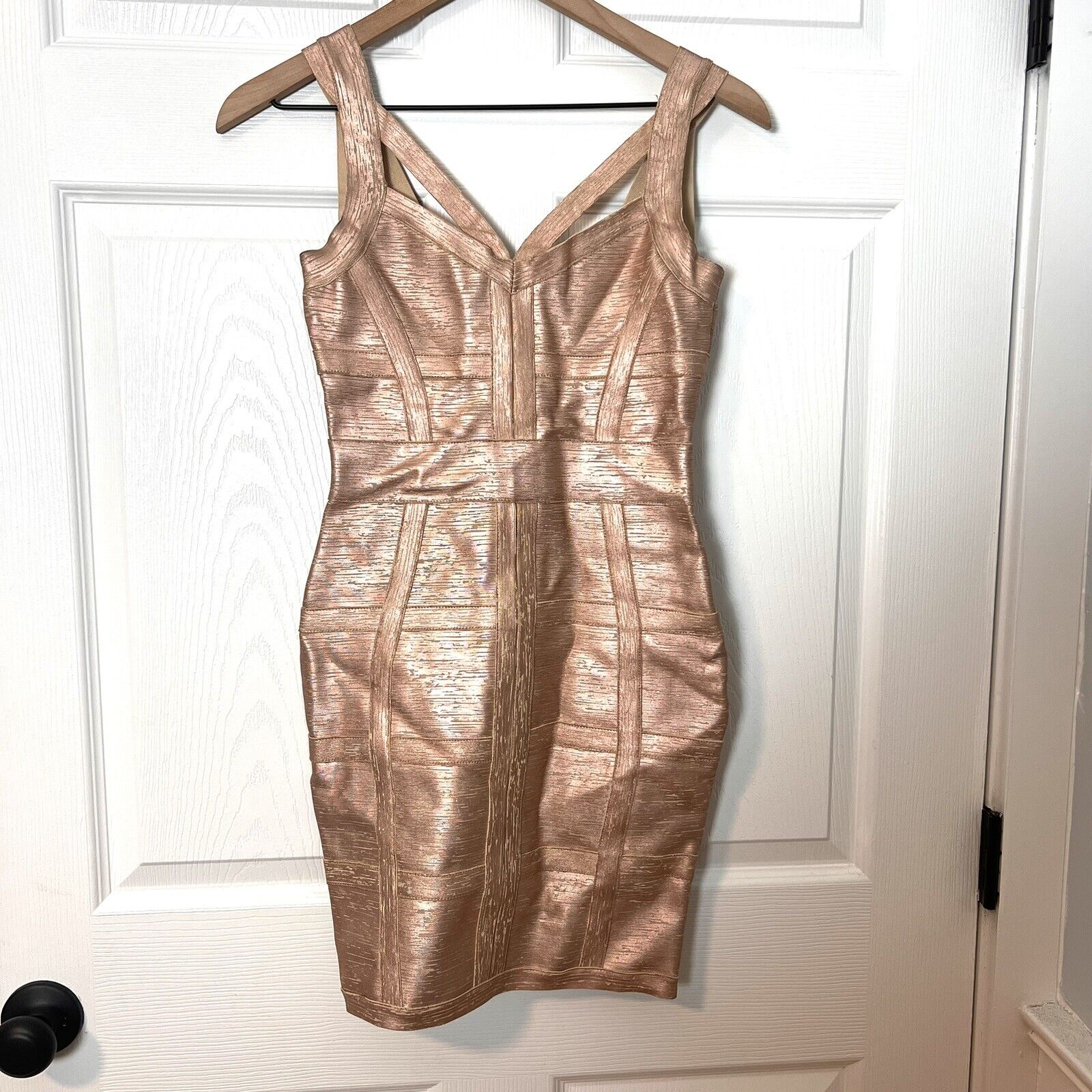 Rose Gold Bandage Bodycon Cocktail Dress - image 5