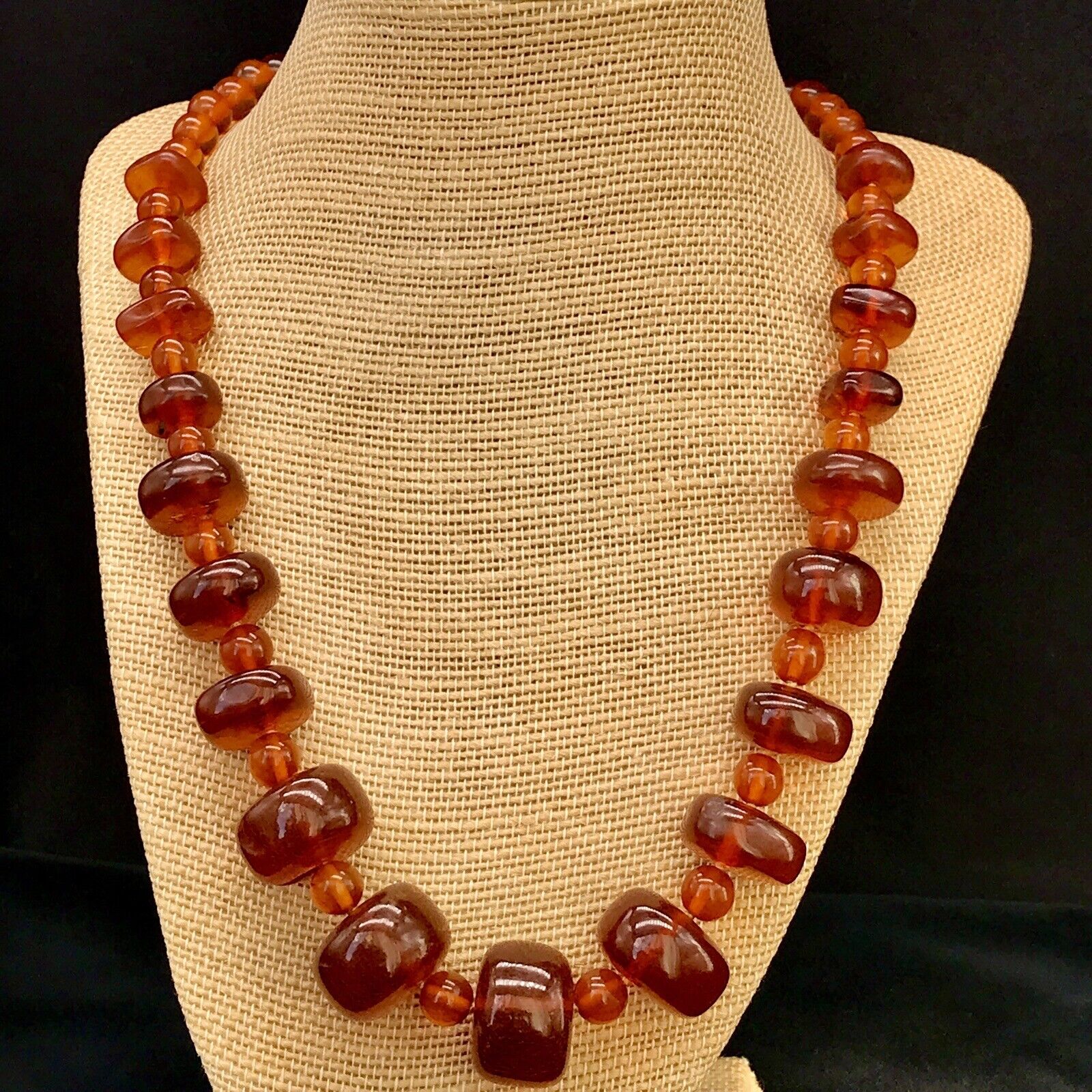 Vintage Baltic Dark Honey Amber Rondel Necklace G… - image 2