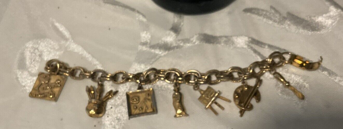 1950 Paris Charm Bracelet Artist Masonic All Seei… - image 1