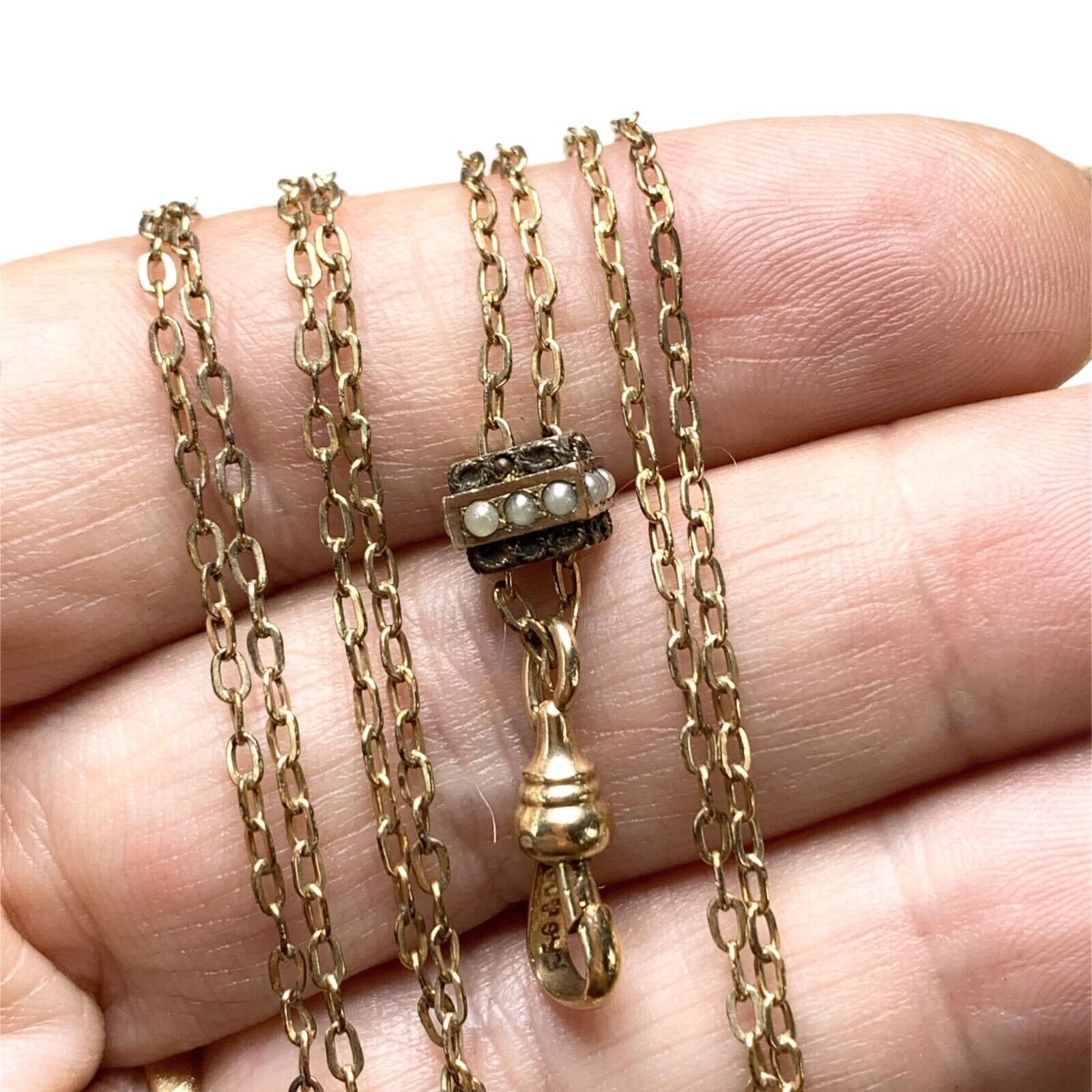 Antique Gold Fill Chatelaine, Seed Pearl Slider, … - image 1