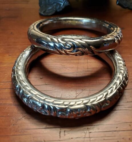 Pair Of Antique Tribal Silver Rattle Bracelets - image 1