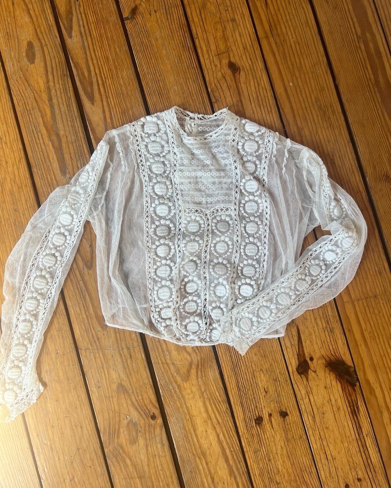 Antique Edwardian Lace Blouse Floral Embroidery S… - image 2