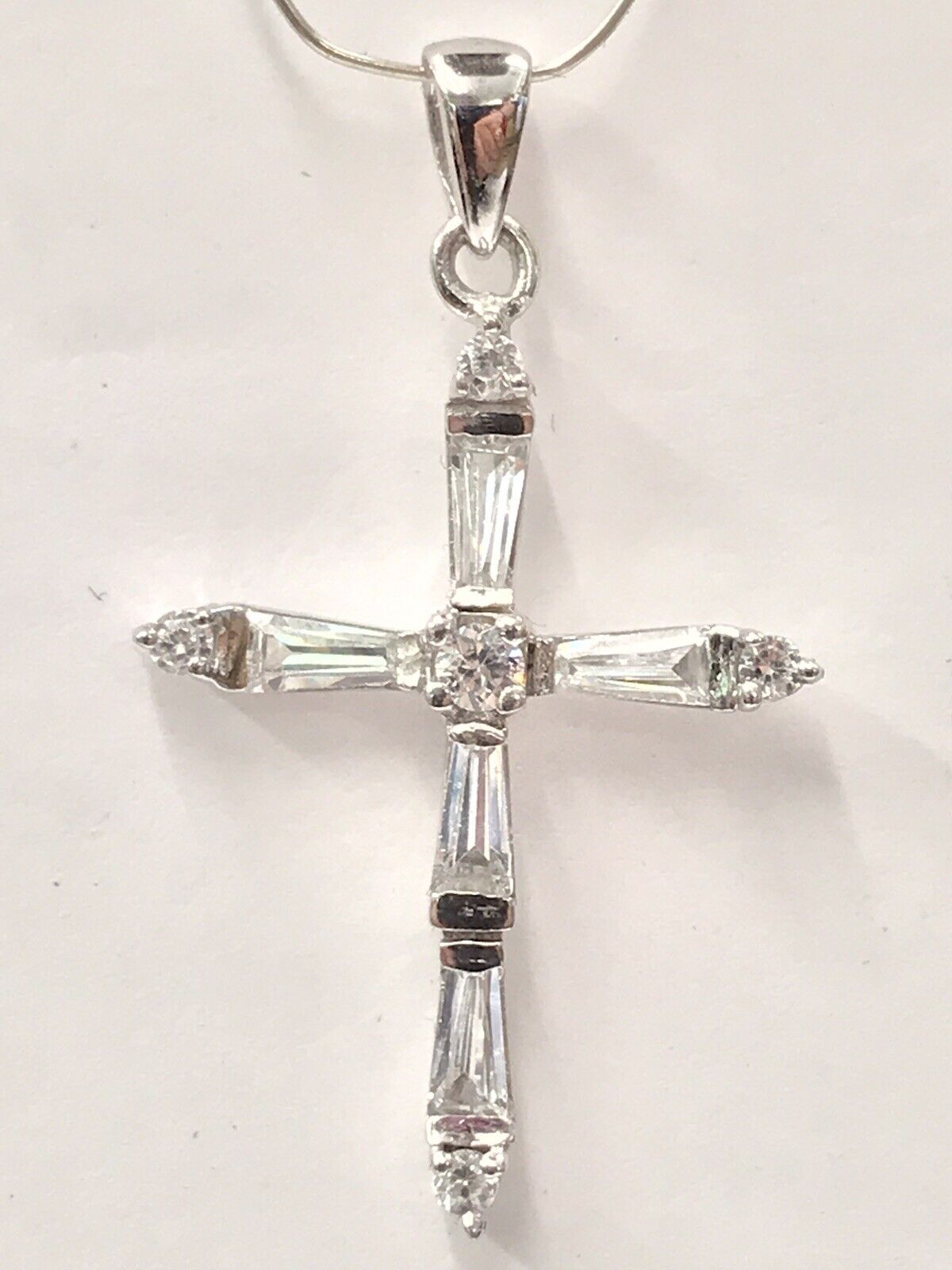 9ct White Gold Cubic Zirconia Cross - image 1