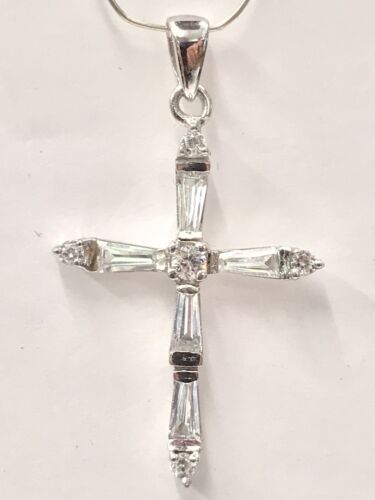 9ct White Gold Cubic Zirconia Cross - image 1