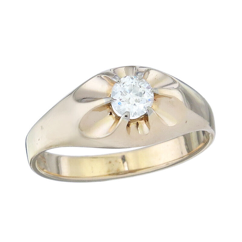 Solitaire Ring Old Cut Diamond 585 Yellow Gold An… - image 1