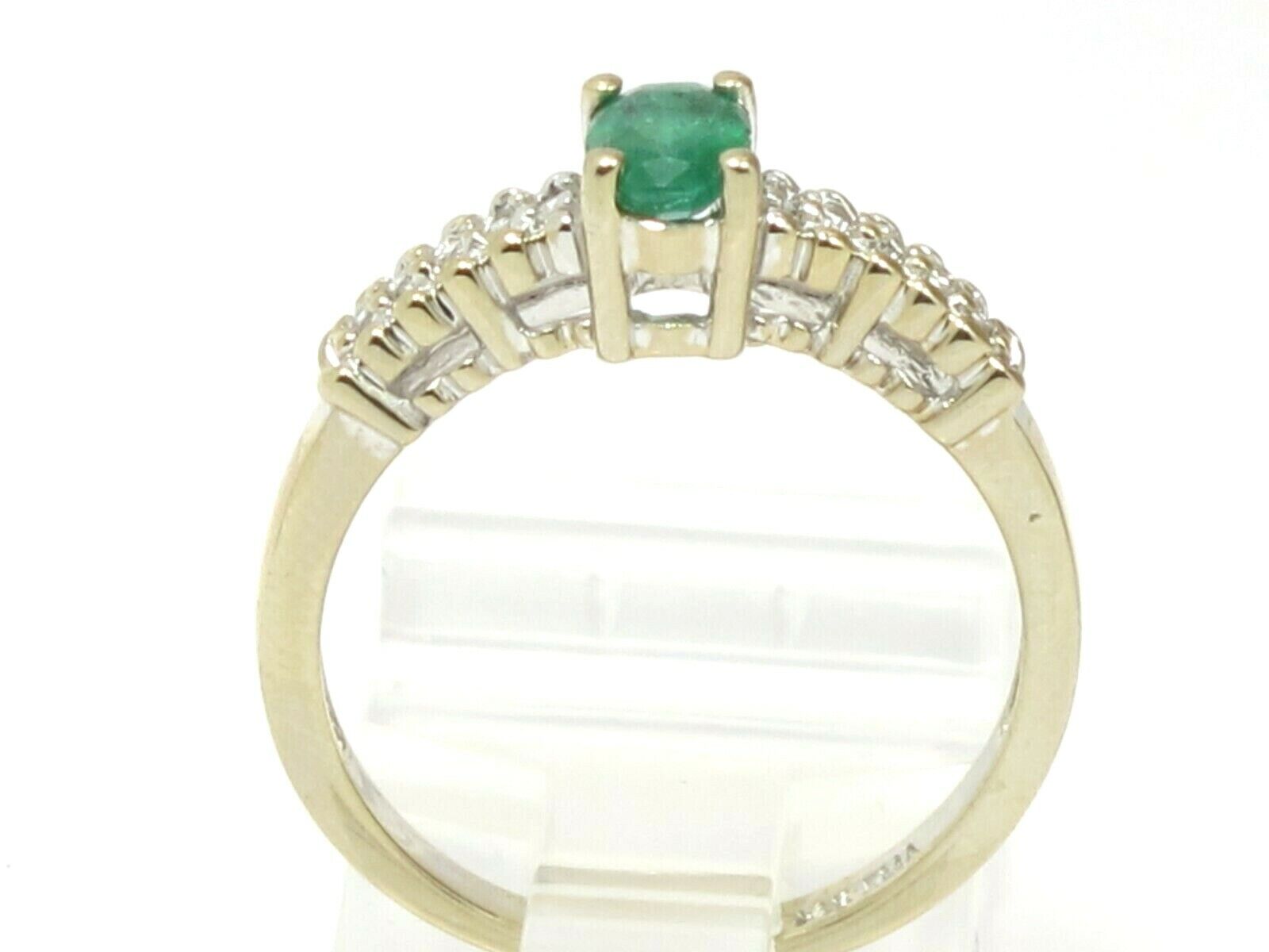 14k White Gold Diamond & Green Emerald Gemstone R… - image 3