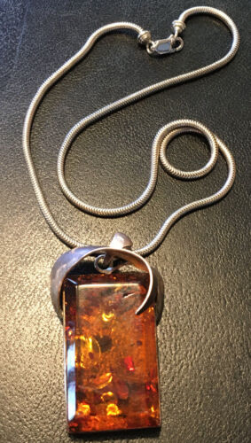 Studio Art Sterling Silver Gorgeous Amber Pendant 