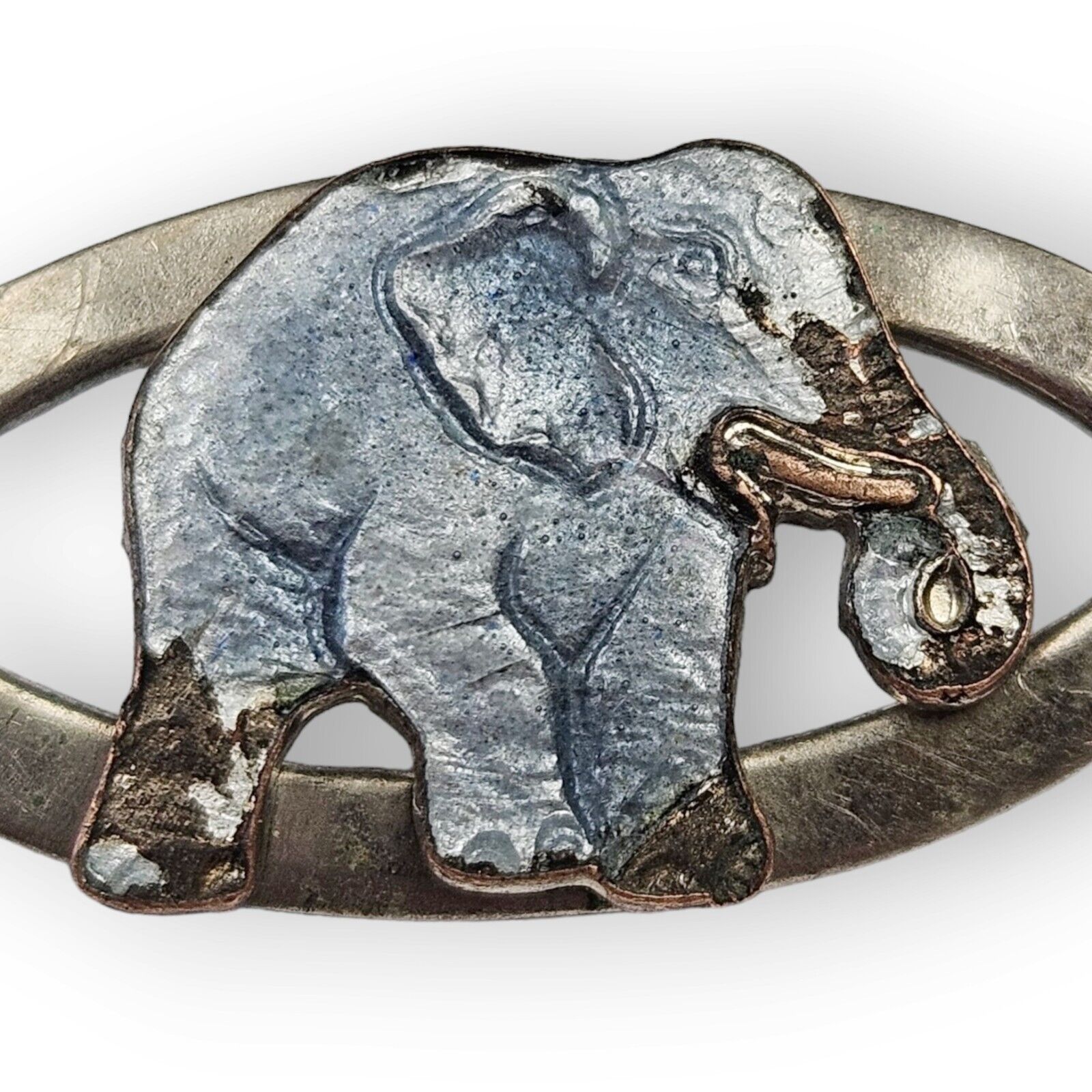 Antique Elephant Brooch Silvery Blue Enamel Silve… - image 2