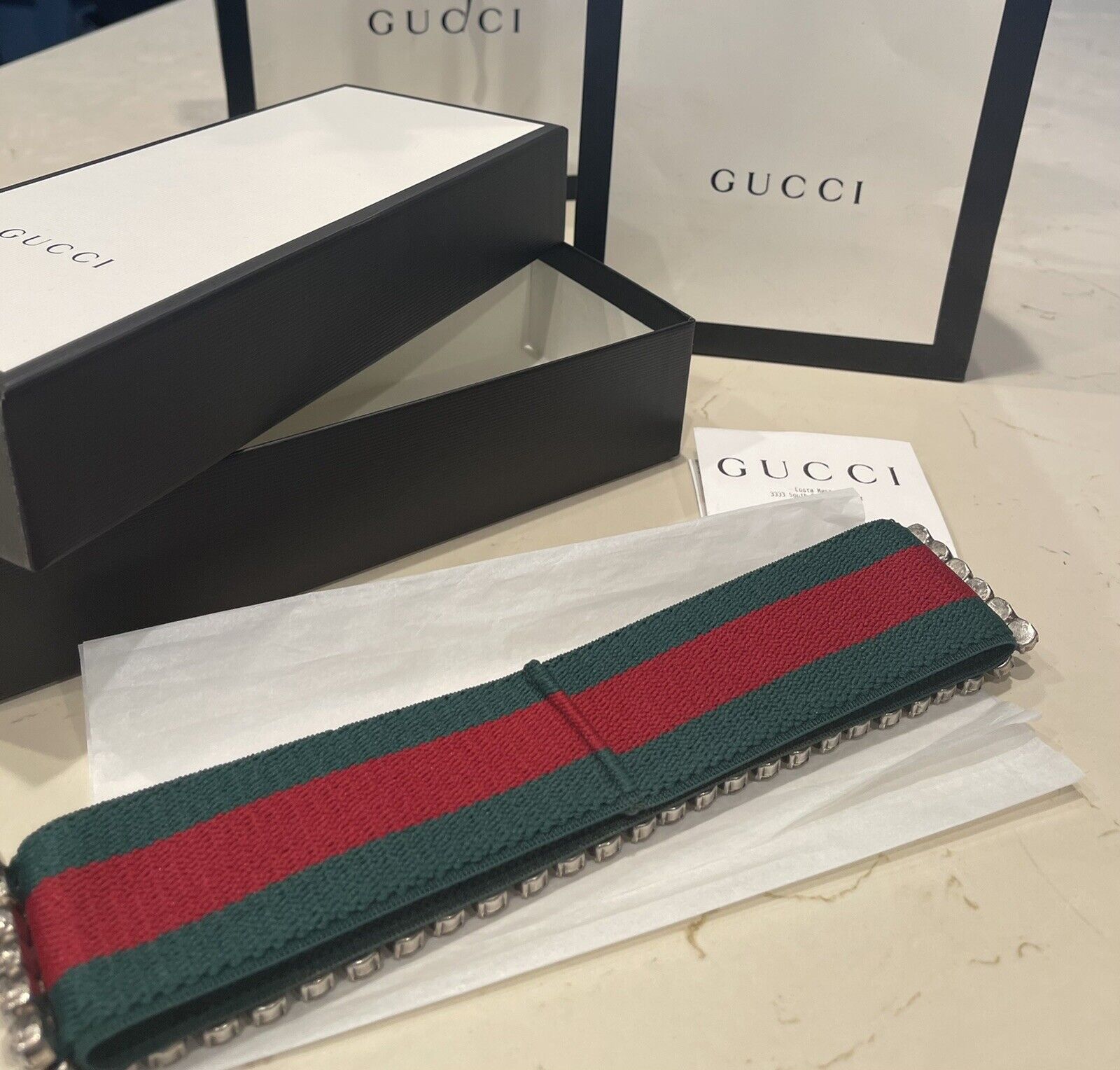 NEW Authentic GUCCI Rhinestone WEB Stretch HEADBA… - image 3