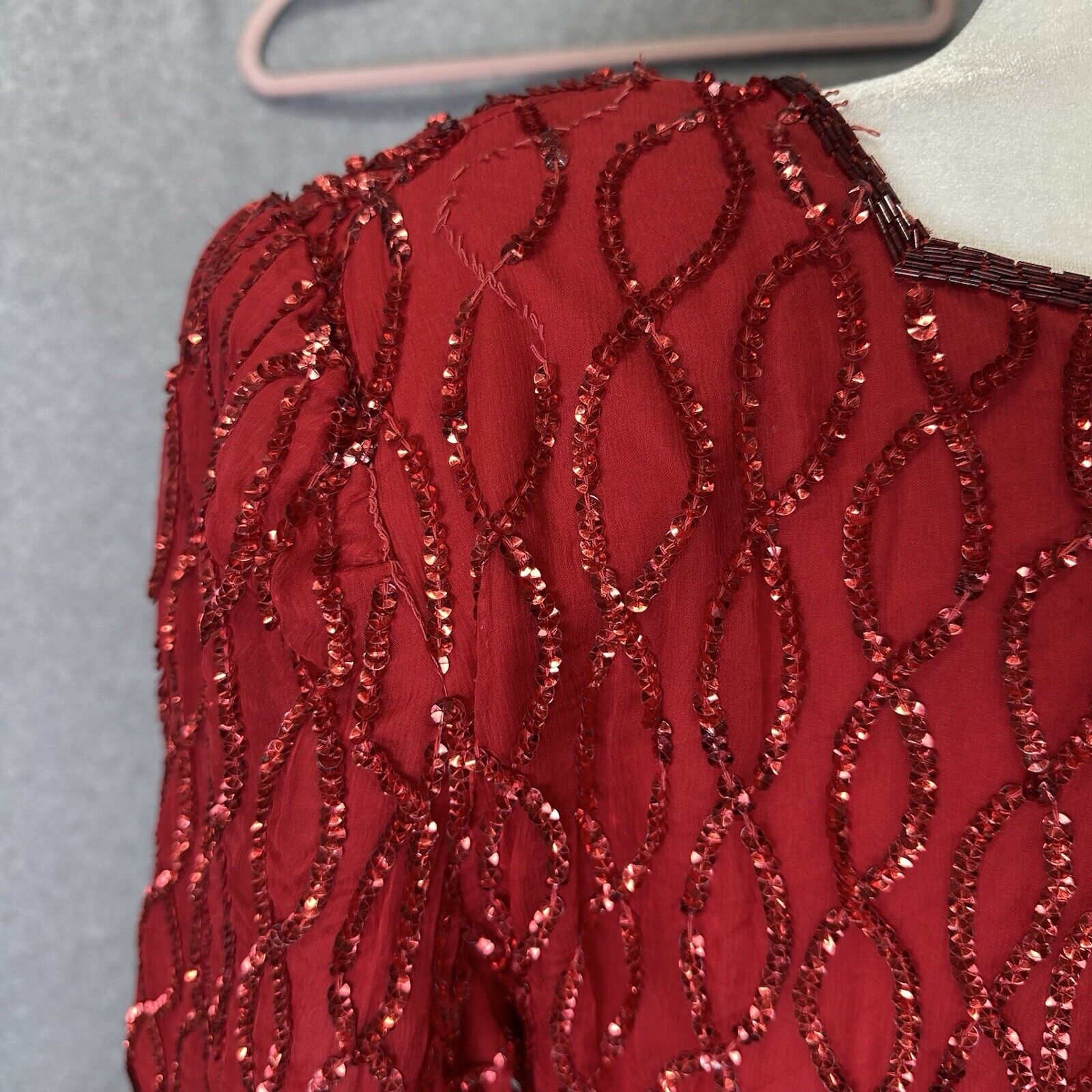 Vintage 80s Laurence Kazar RED Sequins Beaded Sil… - image 7