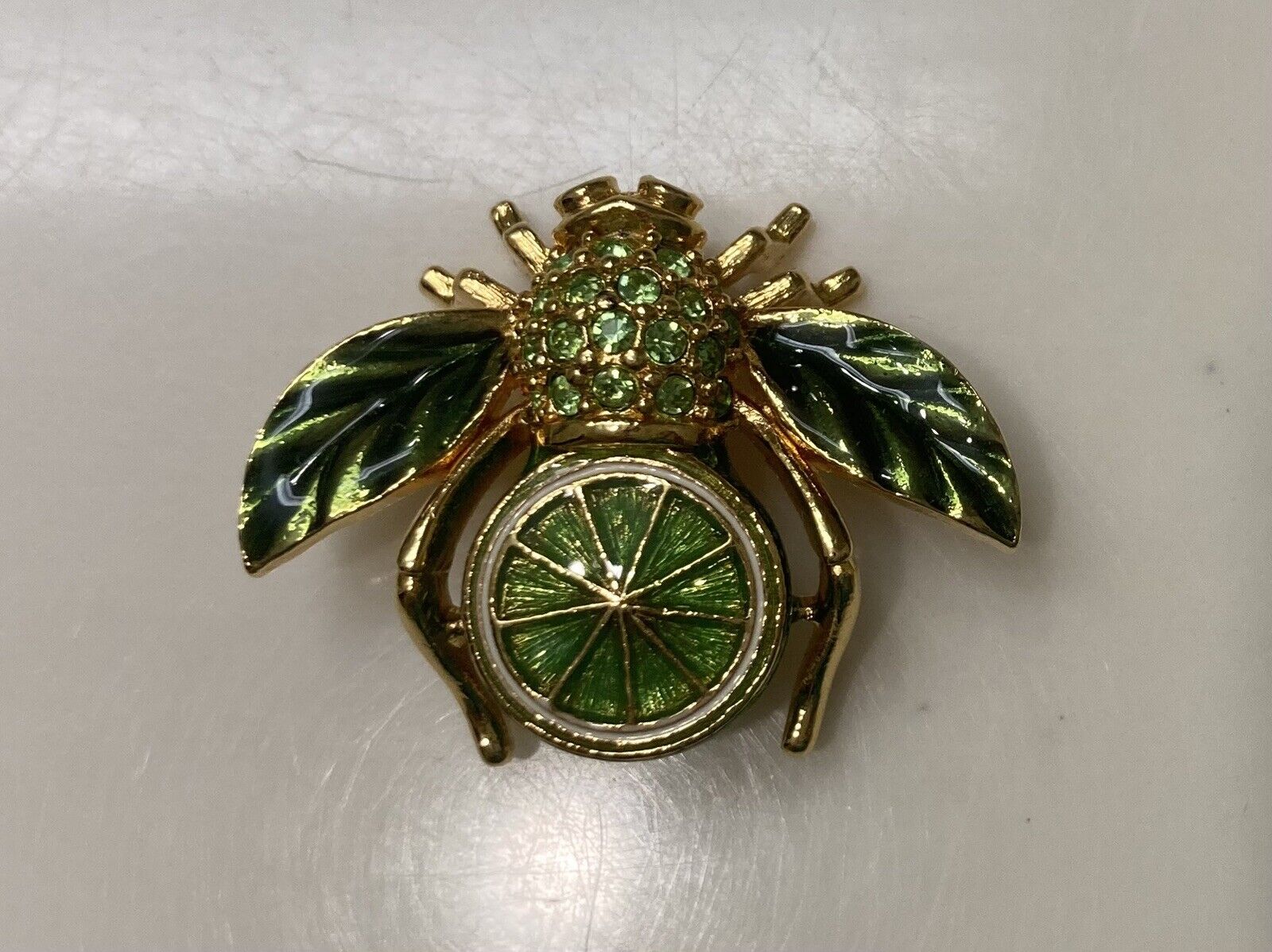 Joan Rivers Bee Pin Brooch Lime Citrus Enamel Cry… - image 2