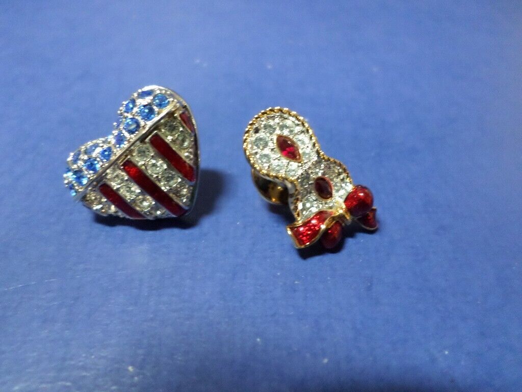 SWAROVSKI Silvertone Red White And Blue Heart Bro… - image 1