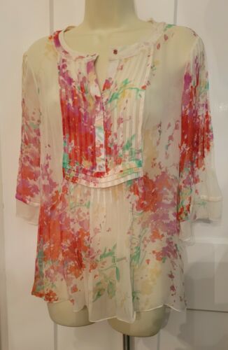 Elie Tahari silk chiffon flower print pleated tuni