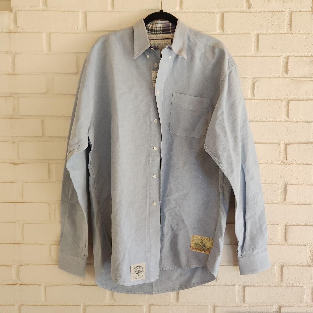 Vtg Cotton Dress Shirt, Blue Denim Like Top, Scot… - image 1