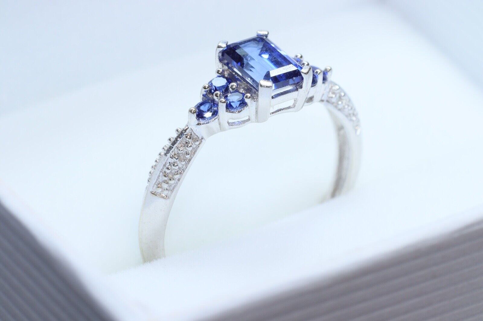 Sapphire 10k White Gold Engagement Ring - image 2