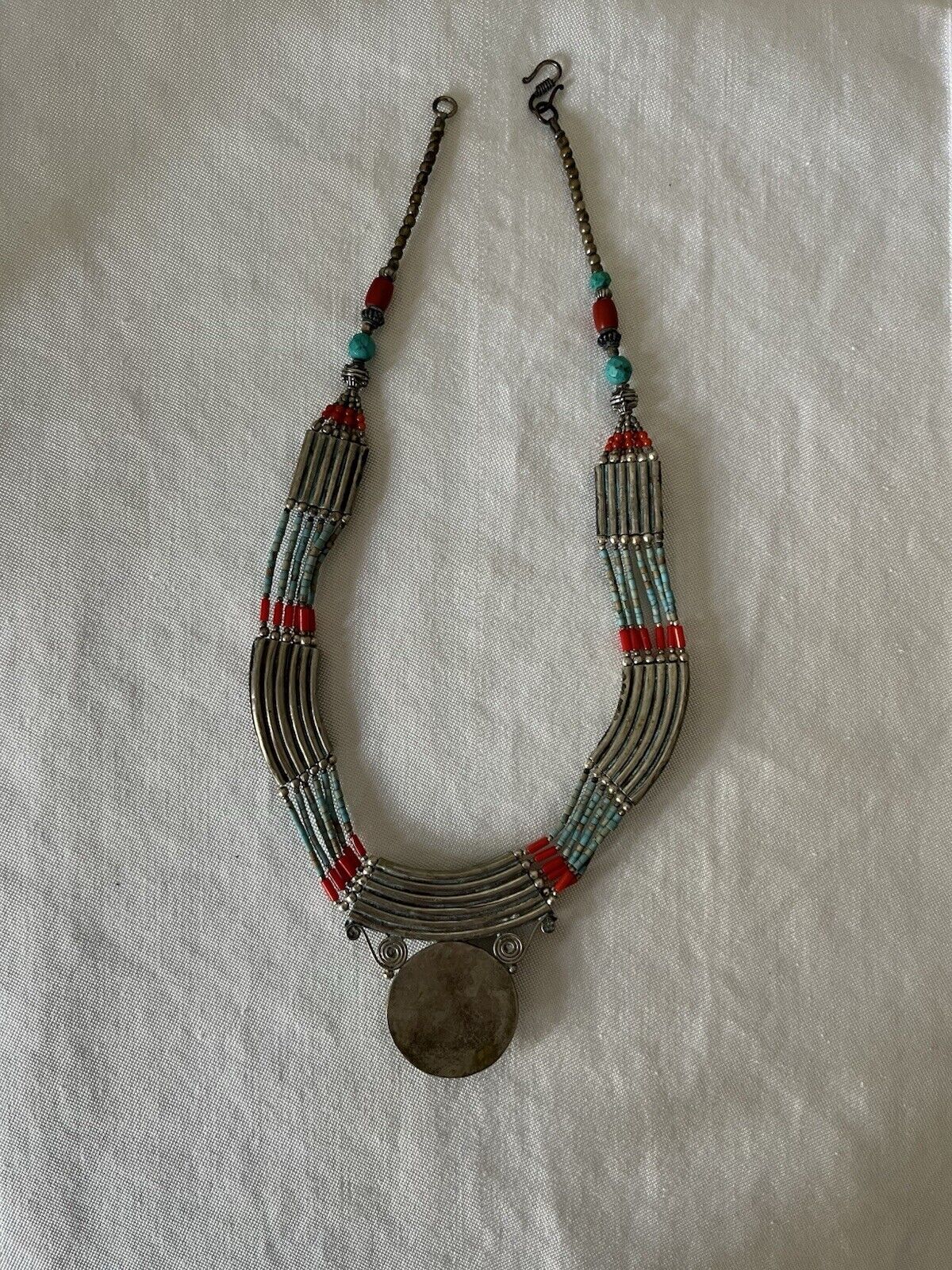 Vintage Tibetan Silver Necklace with Coral and Tu… - image 5