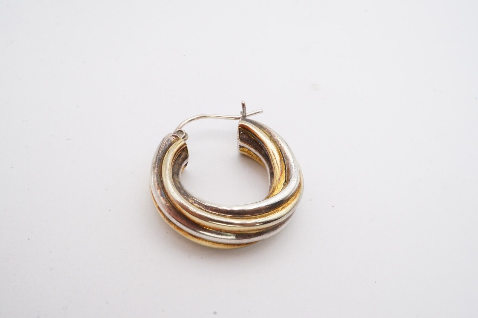 Sterling Silver 925 Hoop Earrings Two Tone - image 8