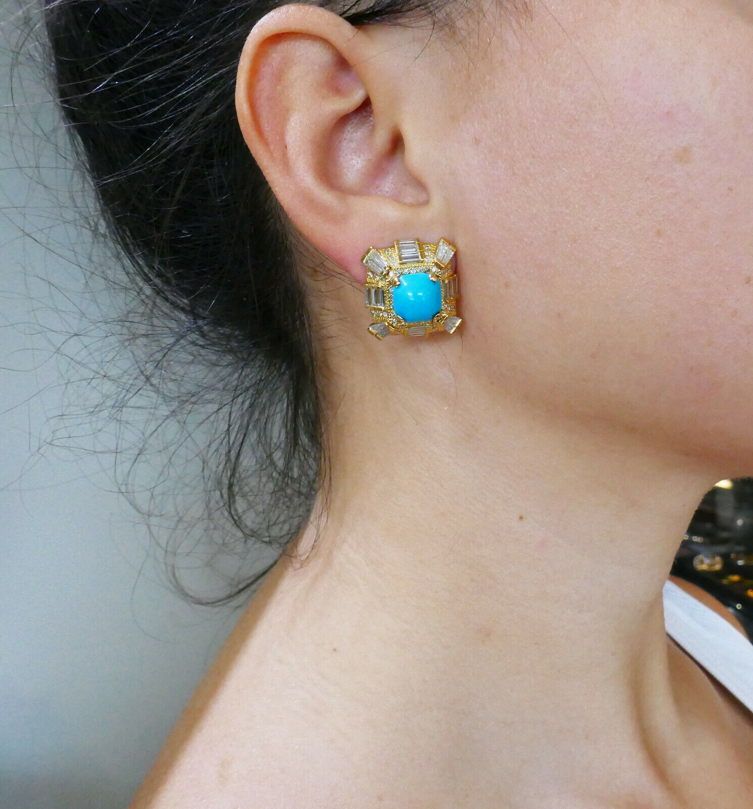 Turquoise Diamond Yellow Gold EARRINGS - image 2