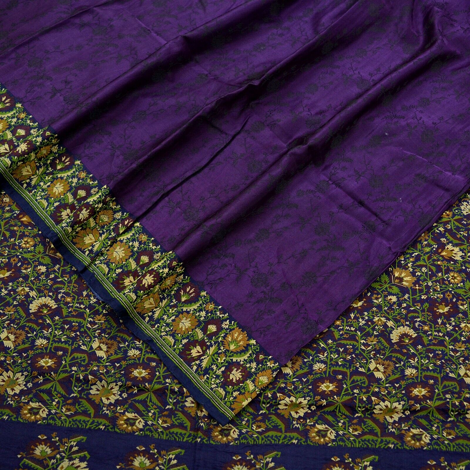 Vintage Heavy Sari Purple & Blue Pure Satin Silk … - image 5