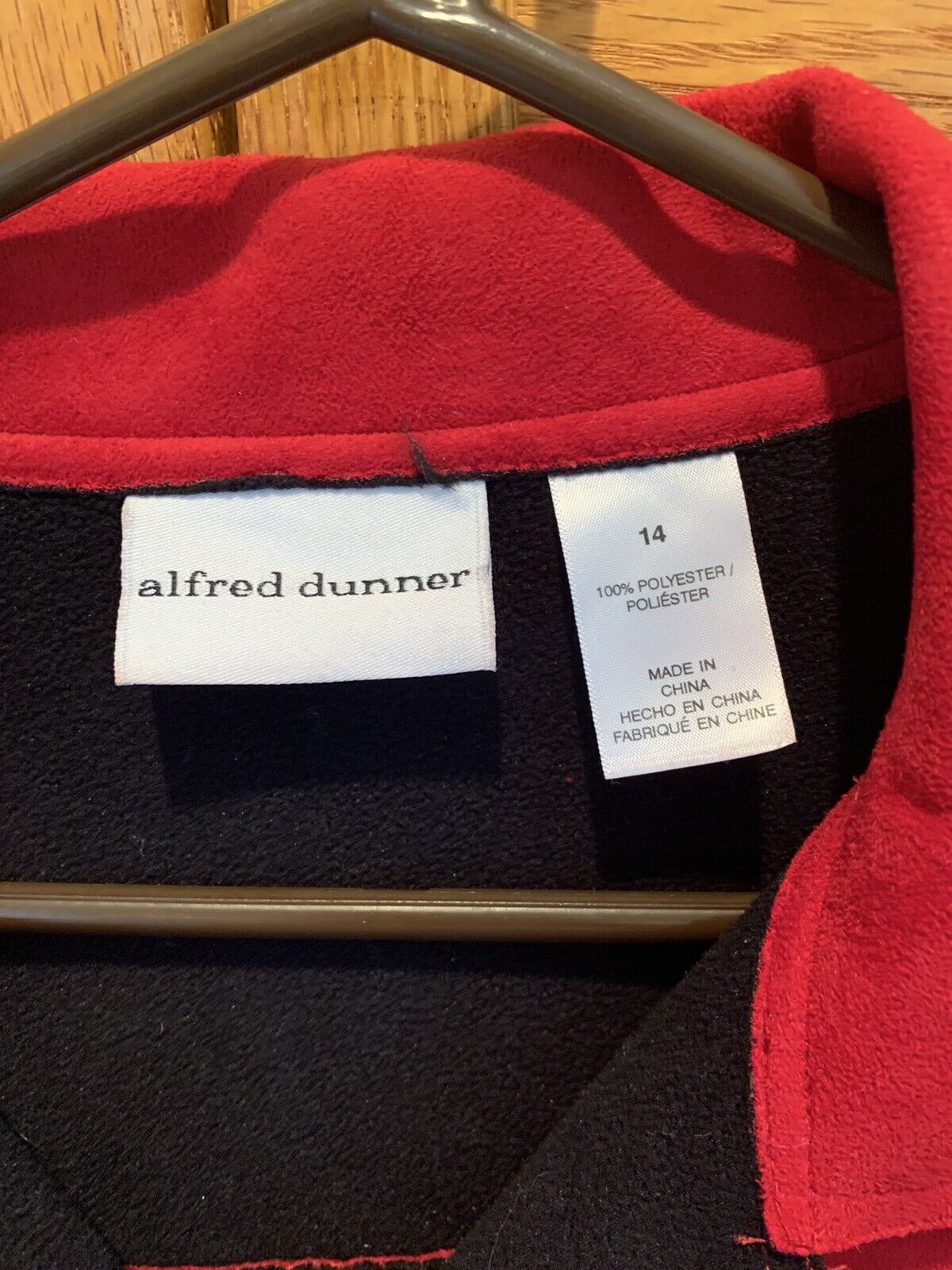 Alfred Dunner Red and Black Faux Suede Coat sz 14 - image 4