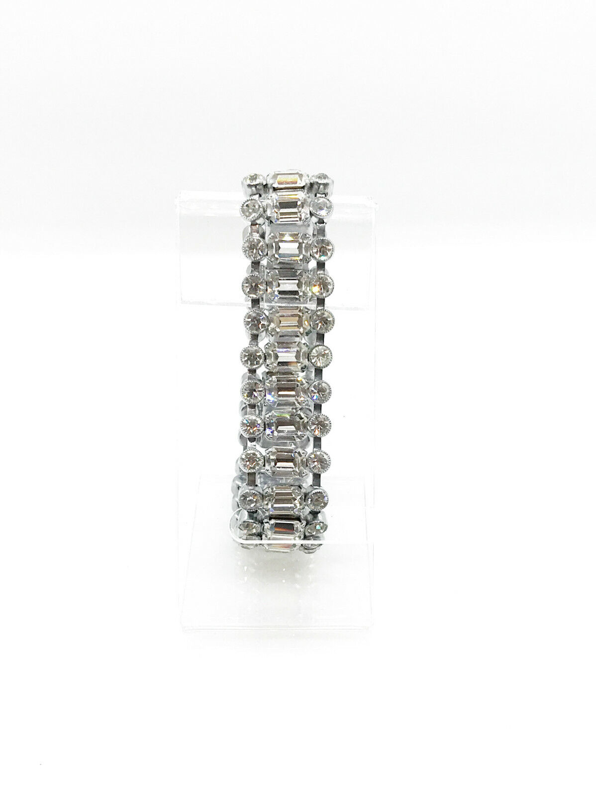 Luxurious Vintage Three Row Rhinestone Bracelet - image 4