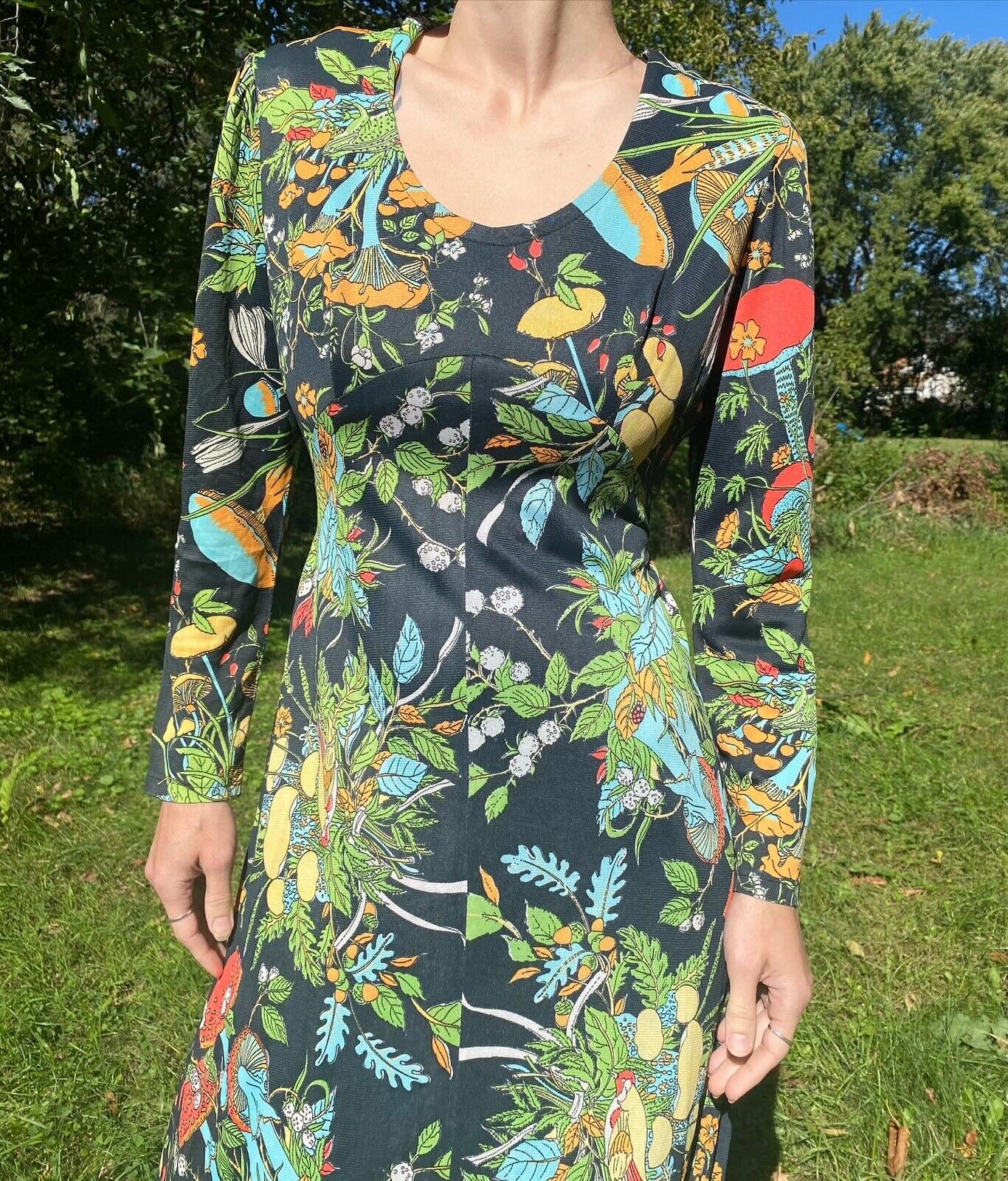 1970s Botanical Mushroom Print Dress - image 5