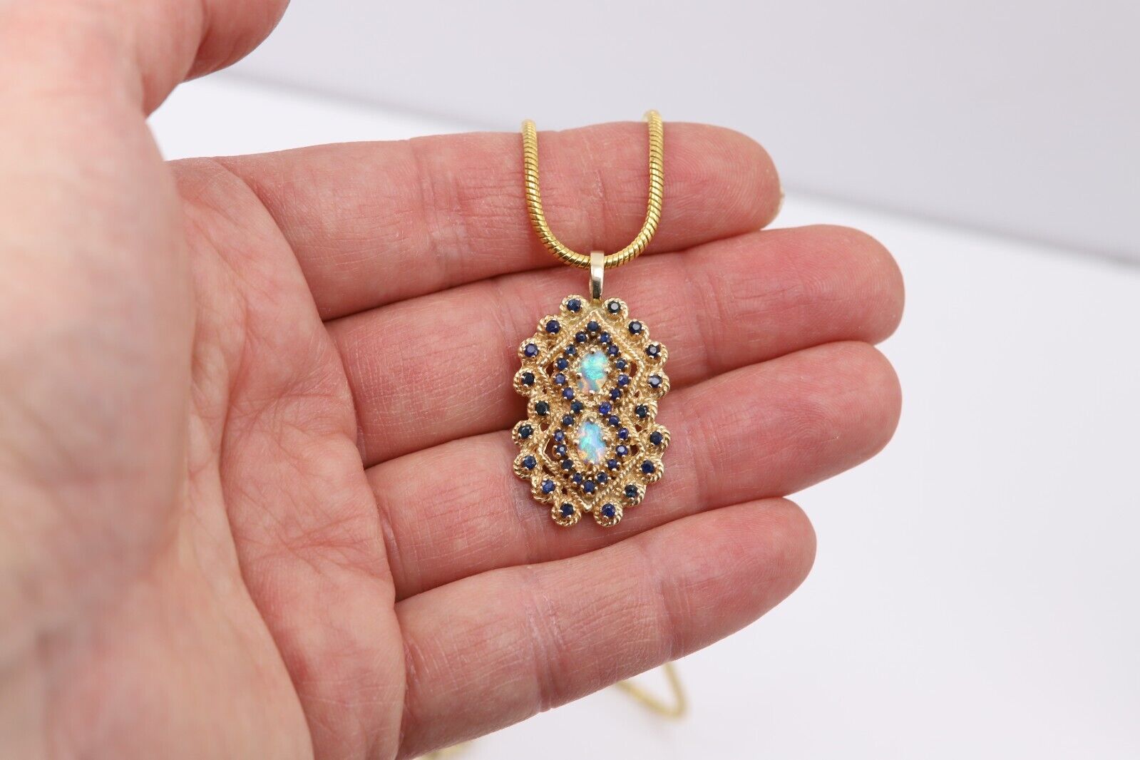 Vintage Pendant Necklace 1 4k Natural Blue Sapphi… - image 7