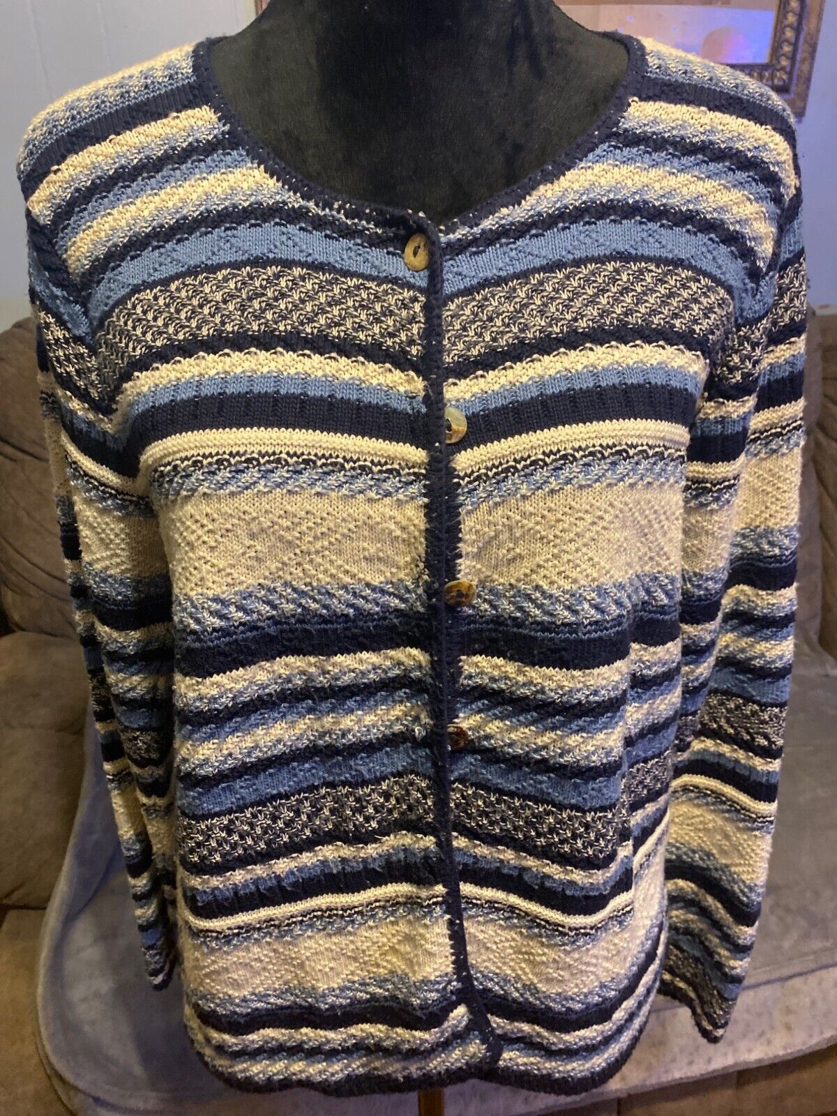 Vtg Classic Elements Acrylic Striped Cardigan Swe… - image 2