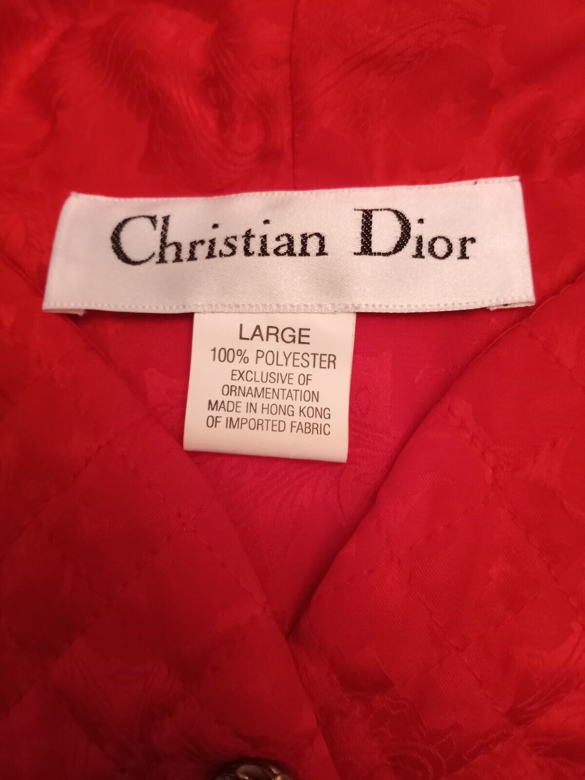 Vtg CHRISTIAN DIOR Sz L Satin Floral Paisley Red … - image 8