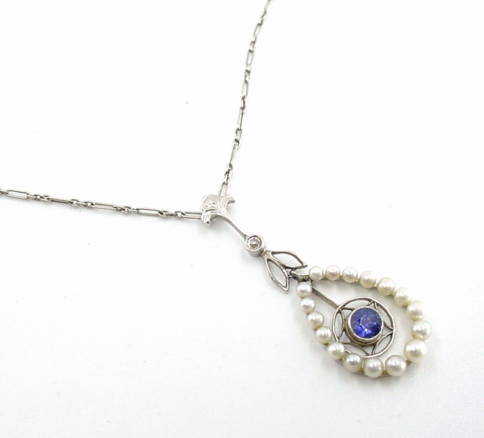 Antique Edwardian Sapphire Pearl 14k Gold Pendant… - image 1