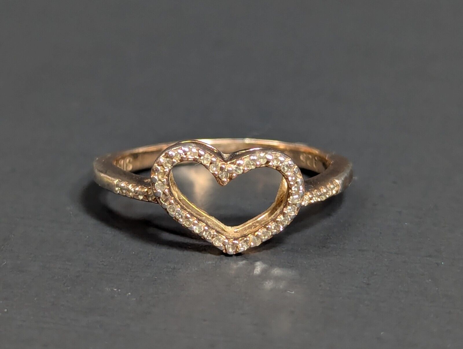 925 SUN Sterling Silver Diamond Open Heart Ring S… - image 9