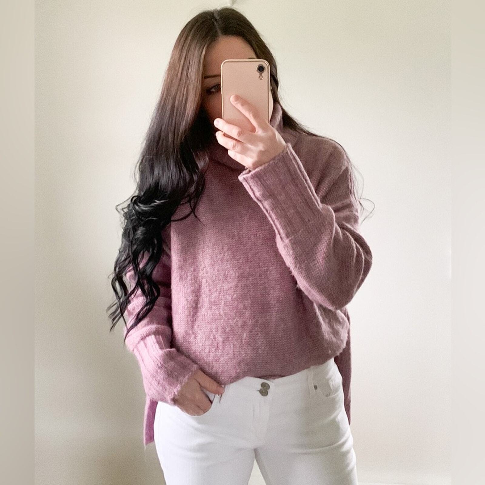 Marled Lavender Pink Cowl neck Split Hem Sweater … - image 5