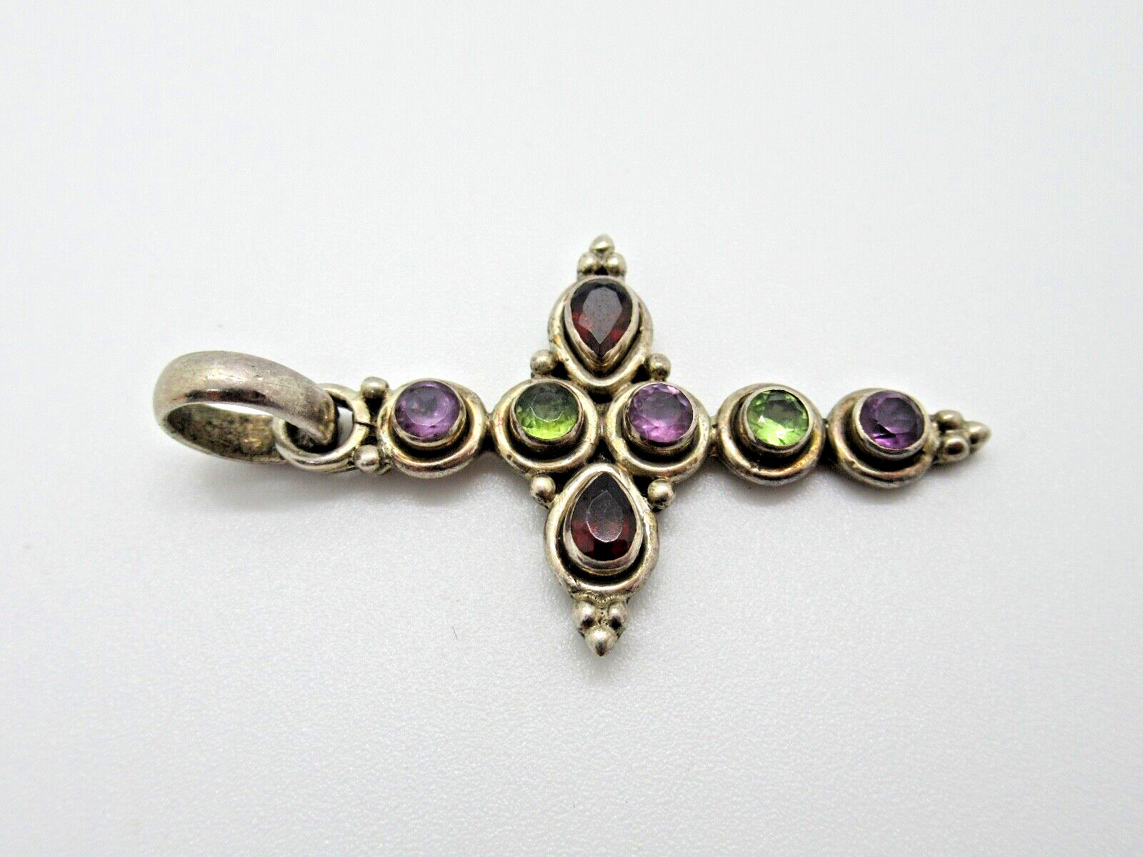 Designer Cross Pendant Multicolor Stones 925 Silv… - image 3