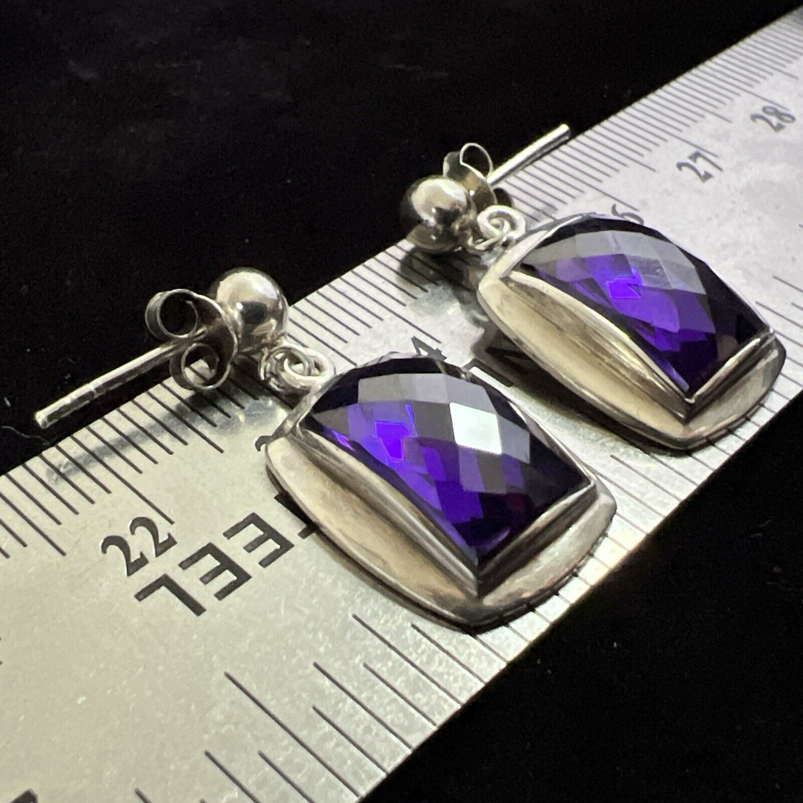 925 Sterling Silver ~ Faceted Amethyst Bezel VTG … - image 2