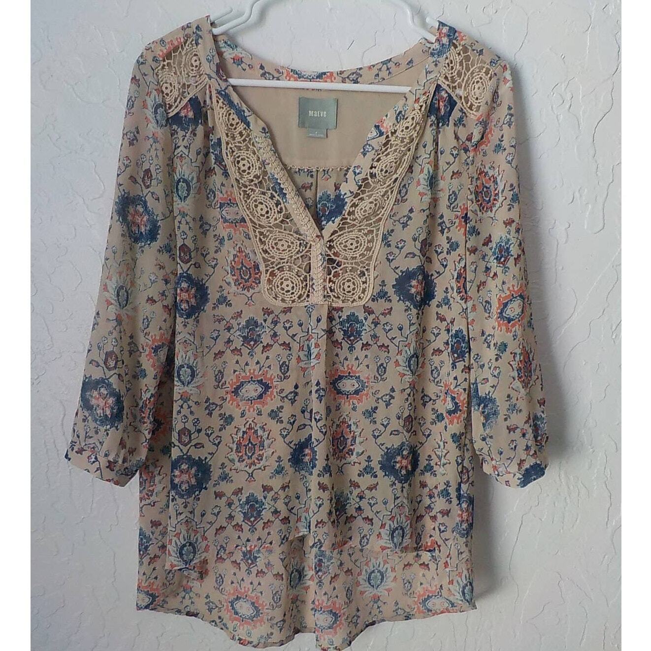 Maeve Anthropologie Beige Blue Floral Boho Peasan… - image 12