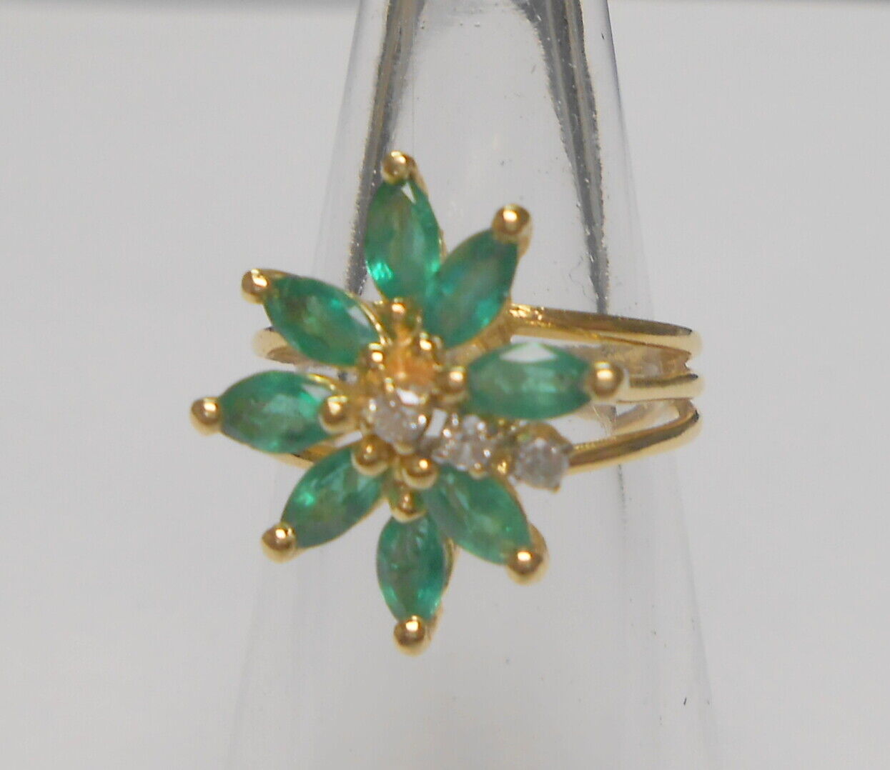 Vintage Emerald & Diamond 585 14K Yellow Gold Lad… - image 2