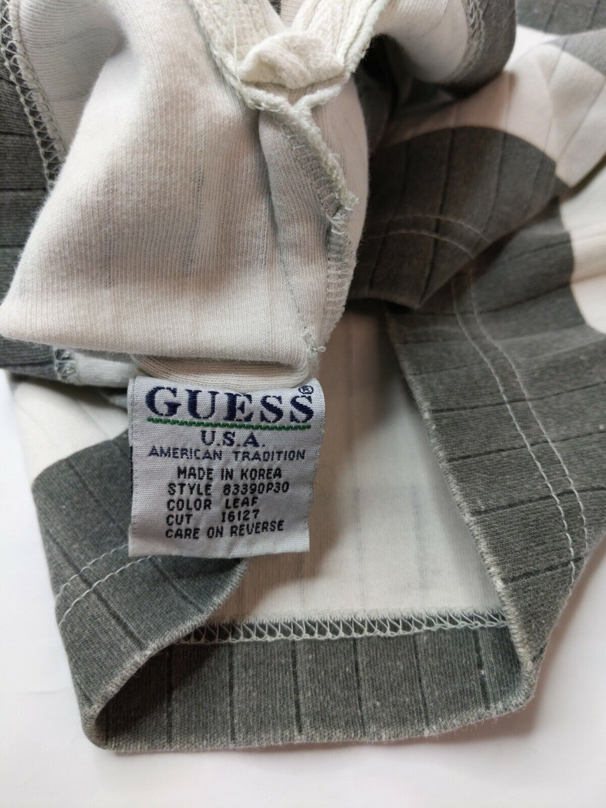 Vintage 90's GUESS Gray And White Striped Ribbed … - image 12