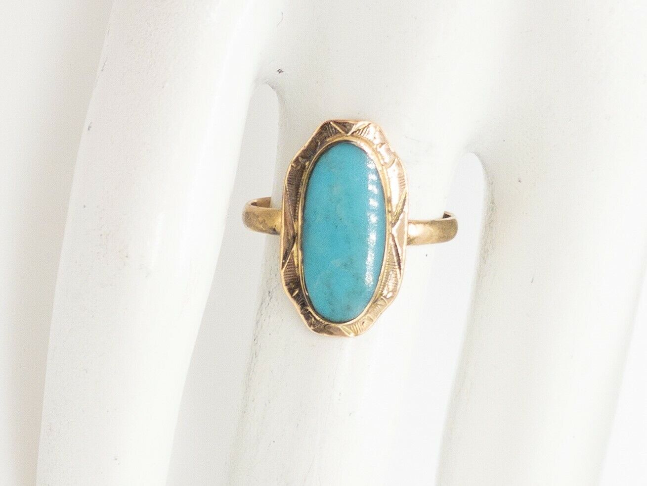 Antique Edwardian 1900s 4ct Natural Turquoise 14k… - image 4