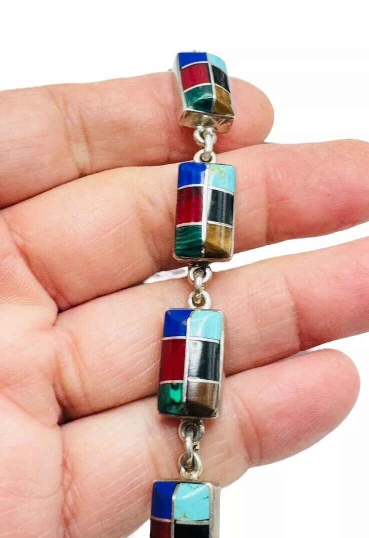 Vintage Sterling Silver Mexico Gemstone Bracelet … - image 7