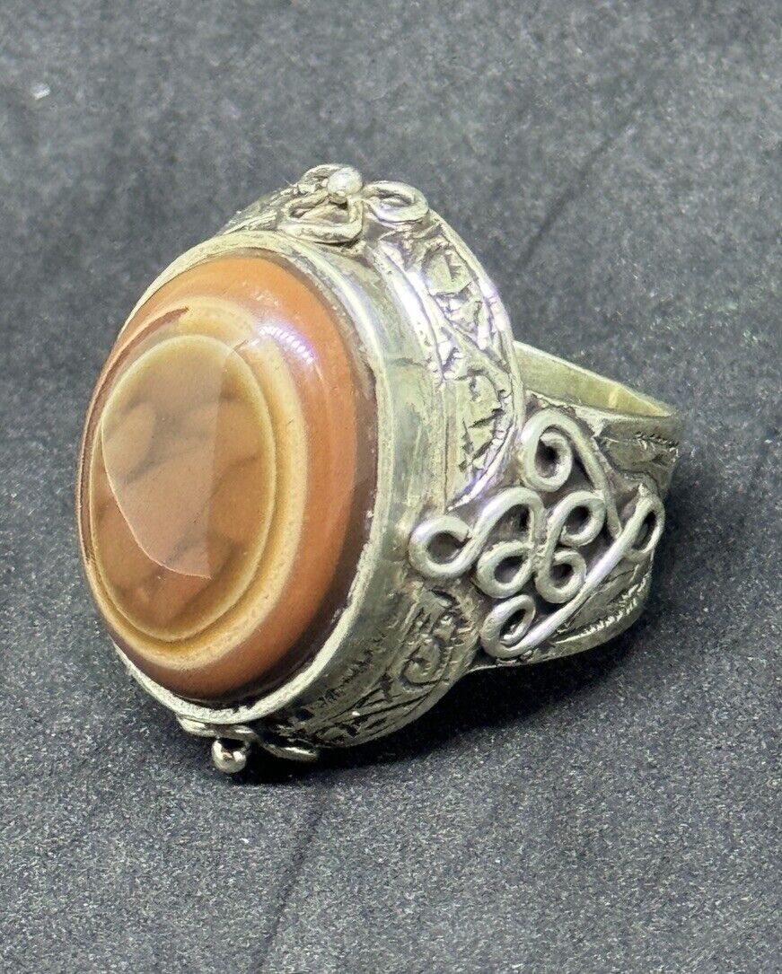 Ancient Agate Stone Solid Silver Old Rare Ring - image 4