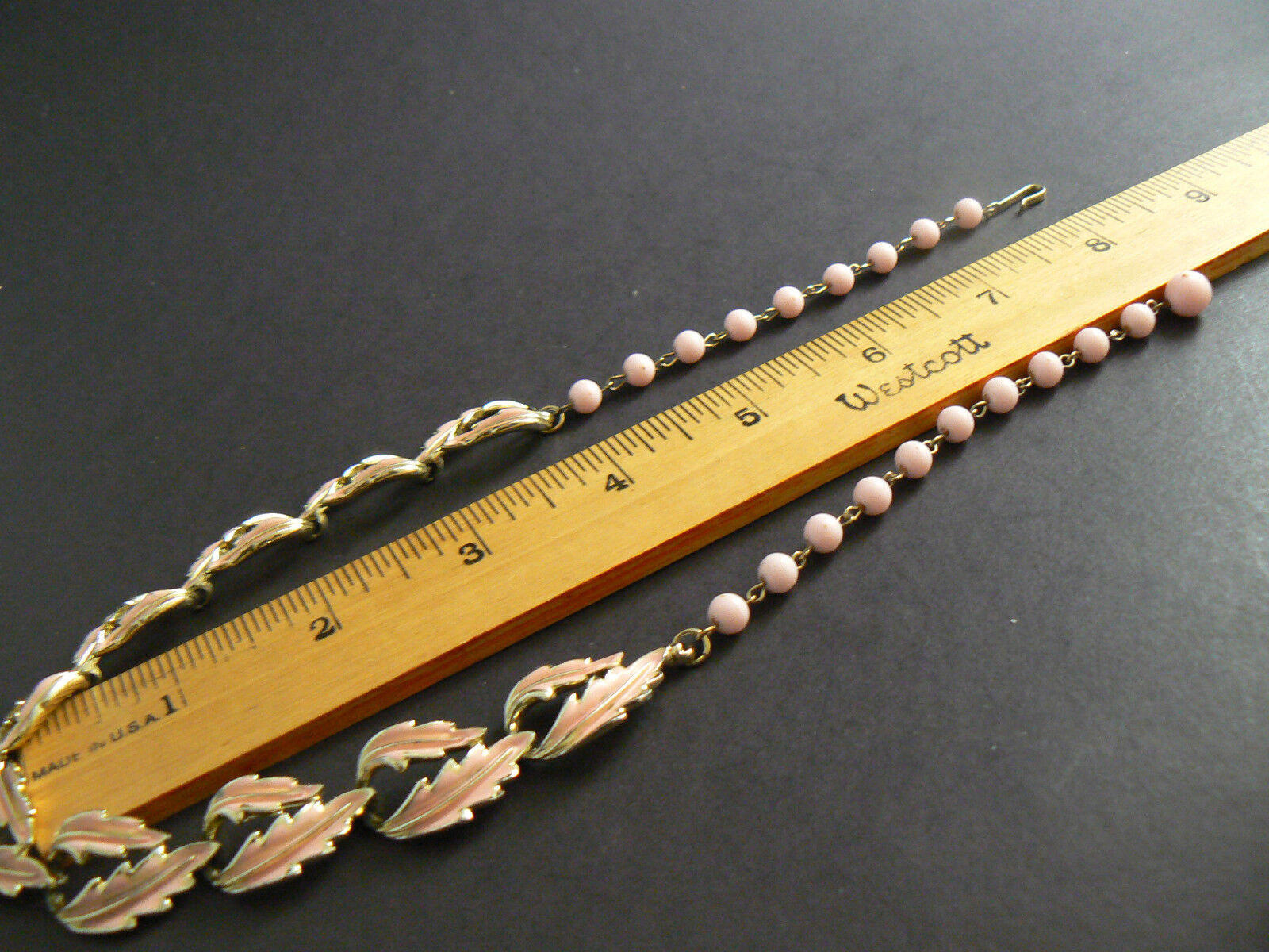 Vintage Necklace Choker Gold Tone Pink Enameled L… - image 9