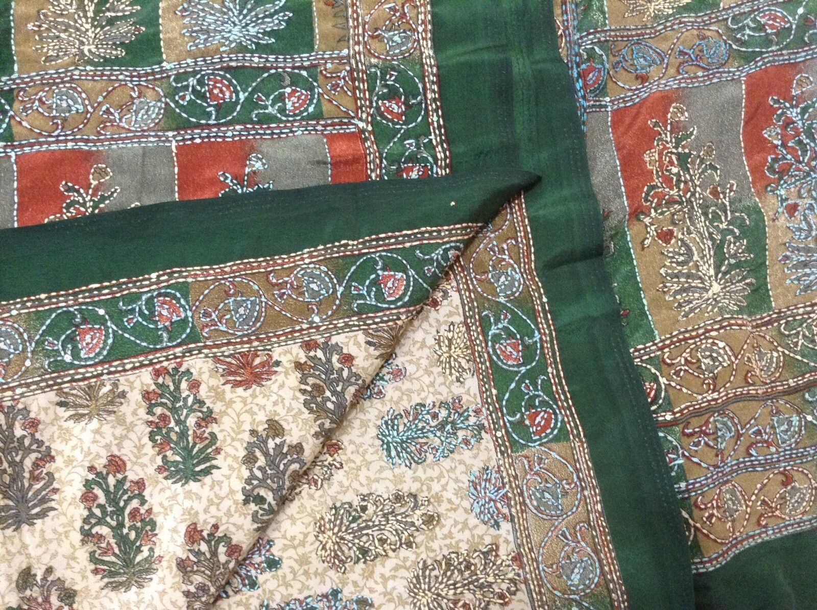 Om Vintage Indian Sari 100% Pure Silk Kantha Work… - image 9